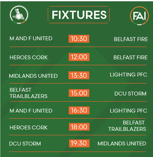 An AIPF matchday fixtures graphic: kick off times between club names on a green card