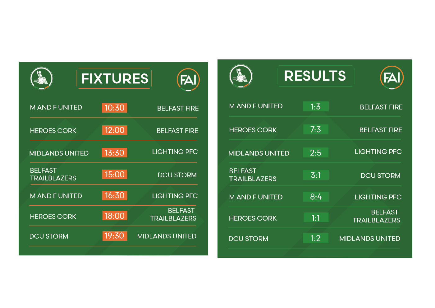 The fixtures and results social templates: club names either side of a kick off time or a scoreline