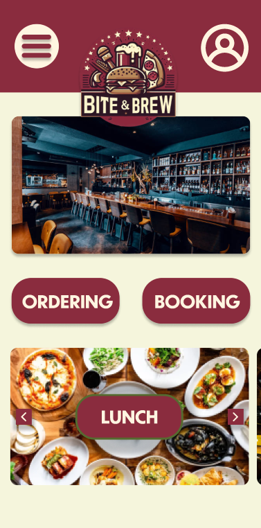 The Bite and Brew app, showing the menu on a phone screen