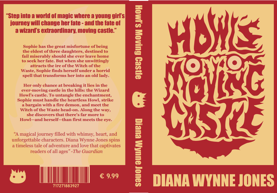 The Howl's Moving Castle dust jacket laid out flat: back cover, spine and front cover